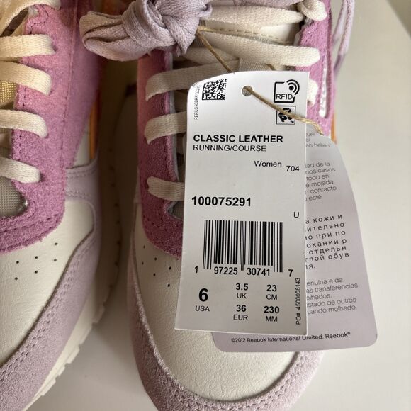 Reebok Women's Classic Leather Bone/Pea Glow/Ashen Lilac Sneakers 100075291 sz 6 - Picture 8 of 11